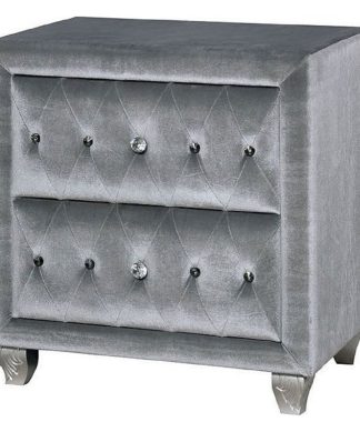 2 Drawers Fabric Upholstered Nightstand, Gray Finish