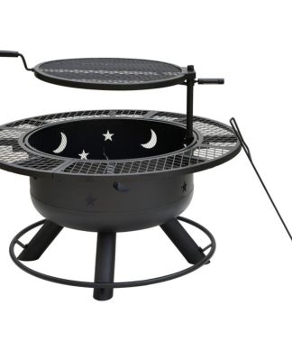 32.5" Black Decorative Wood Fire Pit and Grill