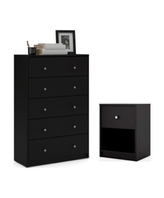 2 Piece Chest and Nightstand Bedroom Set in Black