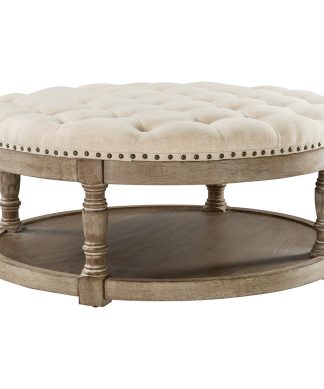 36" Wide Tufted Round Cocktail Ottoman With Storage, Linen