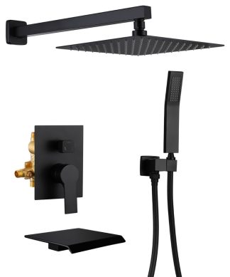 Wellfor Rainfall Shower System, 10" Rain Shower Head With Handheld Combo Set, Bl