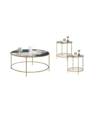 3 Piece Coffee Table Set with Coffee Table and Set of 2 End Tables in Gold