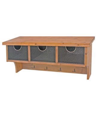 14.5"x133"x1" Brown Rustic Wooden Wall Shelf With 3 Drawers