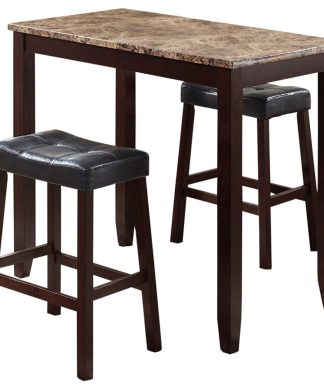 3-Piece Counter Height Glossy Print Faux Marble Breakfast Table With Stools