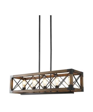 5-Light Farmhouse Wooden Chandeliers Linear Kitchen Island Lighting