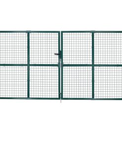 vidaXL Double Door Fence Gate Powder-Coated Steel Backyard Gate Privacy Border