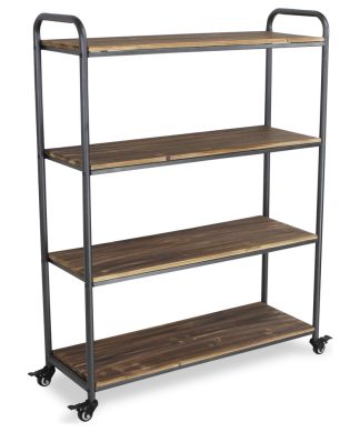 4-Tier Metal and Wood Caster Cart, Brown and Gray