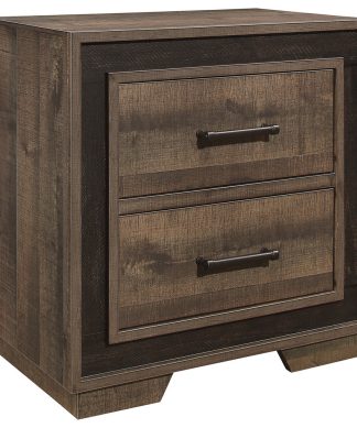 Wooden Nightstand with Sled Base and Metal Bar Pulls, Brown