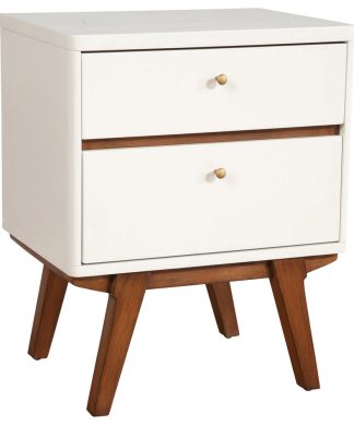 White and Brown Retro 2 Drawer Nightstand