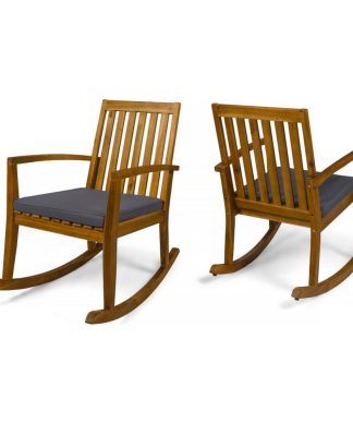 Yvonne Patio Rocking Chairs, Teak Finish/Dark Gray