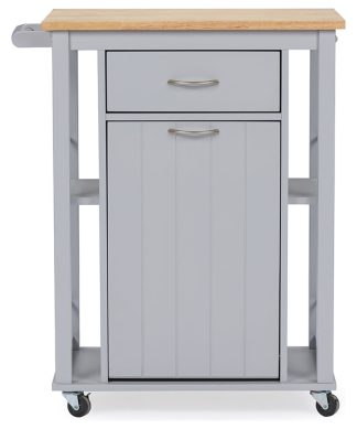 Yonkers Contemporary Light Gray Kitchen Cart With Wood Top