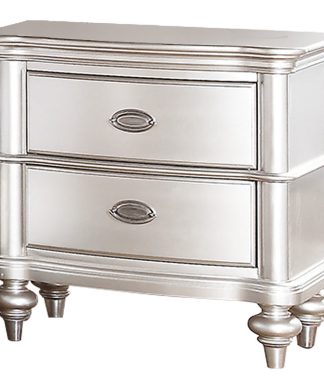 Wood Nightstand With 2 Drawer, Antique Silver