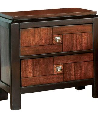 2 Drawers Nightstand With Two-Tone Design, Acacia and Walnut