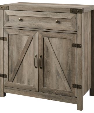 30" Farmhouse Barn Door Accent Cabinet, Gray Wash