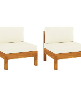 Vidaxl Middle Sofas 2-Pieces With Cream White Cushions Solid Acacia Wood
