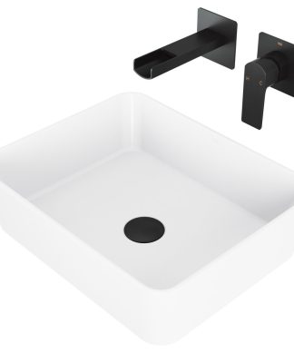 VIGO Marigold Handmade Matte Stone Vessel Sink With Wall Mount Faucet