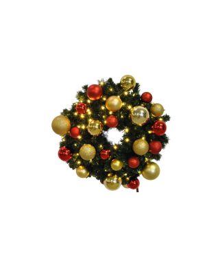 4' Pre-Lit Warm White LED Sequoia Wreath Decorated With The Red, Gold Ornament