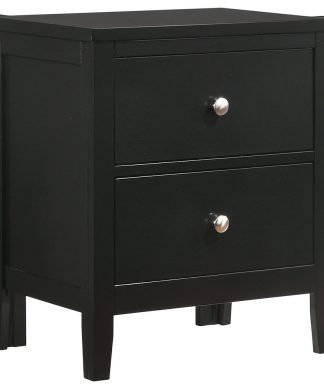 2 Drawers Nightstand With Tapered Legs, Black