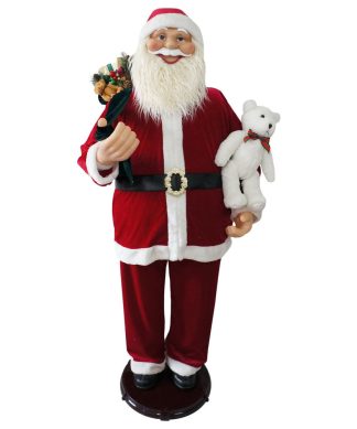58" Dancing Santa With Teddy Bear, Life-Size Christmas Holiday Decor