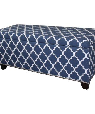 18" Diagonal Moroccan Stripes Denim Blue Storage Bench