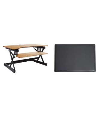 32" Height Adjustable Standing Desk Converter Bundle in Teak Wood (R EADRT-MAFM)