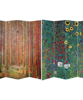 6' Tall Double Sided Works of Klimt Room Divider, Tannenwald/Farm Garden