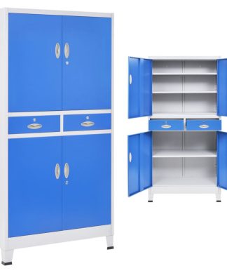 vidaXL Office Cabinet with 4 Doors Metal Gray and Blue Filing Storage Cabinet