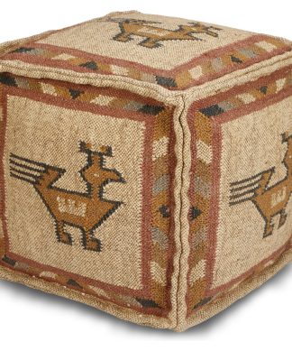 24" Off-White Tribal Jute and Wool Pouf