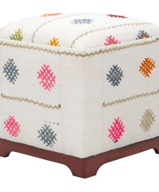 Vintage Hemp Kilim Upholstered Cube Ottoman