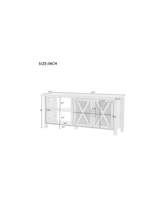 2 Open Compartments TV Stand with Barn Door 57 inch TV table with daark brown