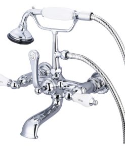 7 Inch Spread Wall Mount Tub Faucet With Straight Wall Connector & Hand Shower