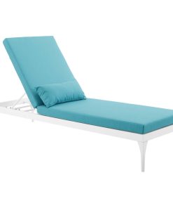 White Turquoise Perspective Cushion Outdoor Patio Chaise Lounge Chair
