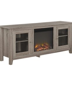 58" Fireplace TV Stand With Glass Doors, Driftwood