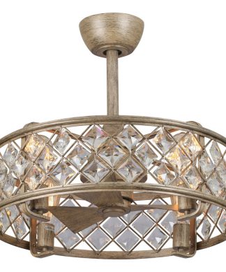 22.5 in Modern Cage Ceiling fan with Remote Control in Weathered Oak