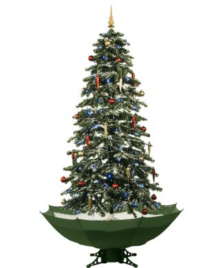 67" Musical Snowy Indoor Decor, Green Christmas Tree WithGreen Umbrella Base