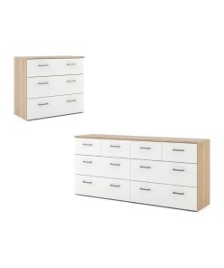 2PC Set with 1 Double Dresser and 1 Chest in Oak and White