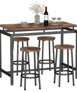 4 Pieces Dining Set, Industrial Design With Rectangular Table & Round Stools