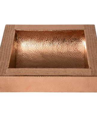 17" Square Single Bowl Apron Curved Bottom Hammered Copper Bathroom Sink