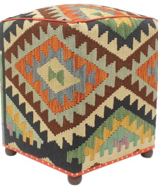 Vintage Frazer Handmade Kilim Upholstered Ottoman
