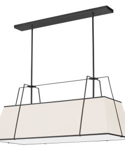 4-Light Contemporary Modern Chandelier Trapezoid, Black Frame/Cream Shade