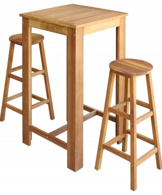 vidaXL Solid Acacia Wood 3 Piece Bar Table and Stool Set Chair Dining Seat