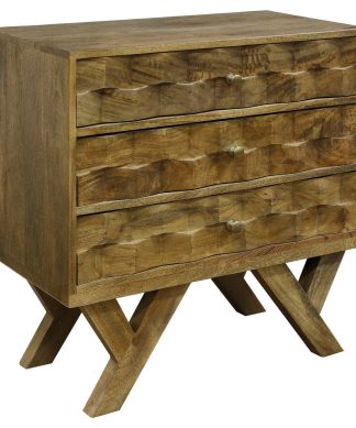 3 Drawer Chest Made of Solid Mango Wood, Honey Stain