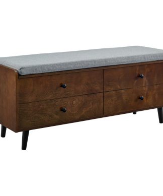 46" Mid Century Storage Bench with Cushion - Dark Walnut/Grey