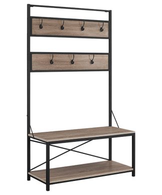 72" Industrial Metal and Wood Hall Tree, Driftwood