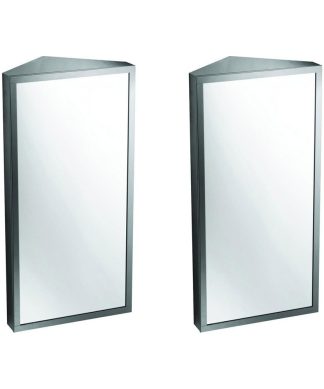 Wall Mount Corner Medicine Cabinet Storage with Mirror Brushed Stainless Steel