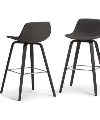 2 Pack Bar Stool, Bentwood Legs & Curved Upholstered Seat, Black Linen