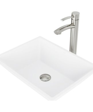 VIGO Vinca Matte Stone Vessel Sink With Milo Vessel Faucet, Brushed Nickel