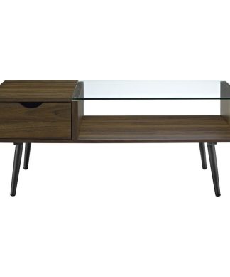 42" Wood and Glass Coffee Table, Dark Walnut