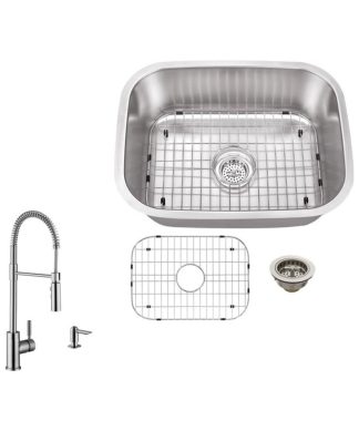 18-Gauge Single Bowl Bar Sink, Pull Out Kitchen Faucet and Soap Dispenser
