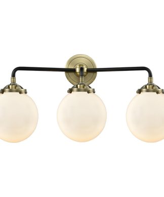3-Light Beacon 24" Sconce, Black Antique Brass, Glass: Gloss White